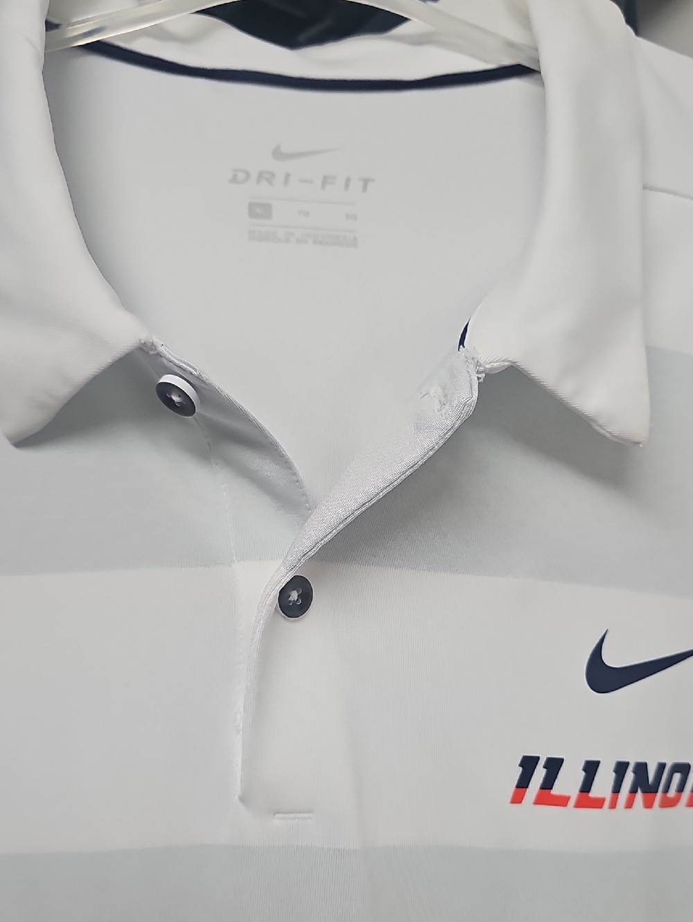 Nike White and Navy Striped Dri-FIT Polo with Illinois Accent